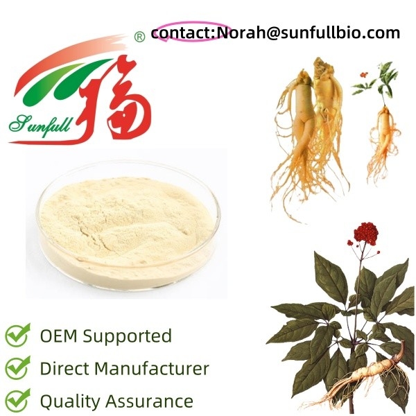Extrait de ginseng Spécification du produit 10~30% Ginsénosides par UV 15% 20% Ginsénosides par HPLC 80% Ginsénosides par UV ((Stem & Leaves) Ginseng Poudre droite Différentes spécifications de Ginseng Extraits utiles